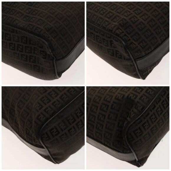 FENDI Zucchino Canvas Shoulder Bag Black Brown Auth bs27098 - Picture 14 of 16